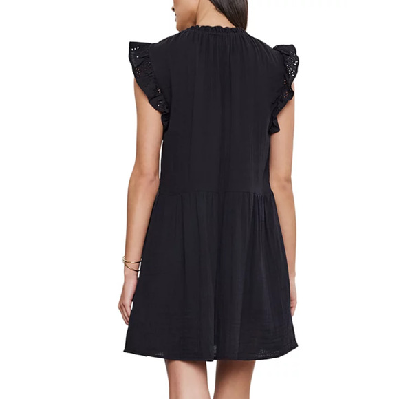 VELVET GRAHAM SPENCER WMNS SMALL GRACE COTTON RUFFLE SLEEVE MINI DRESS BLK NEW - Picture 2 of 14